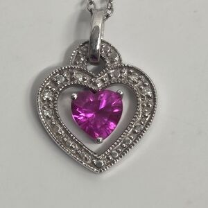 10k white gold ruby diamond chip heart pendant 925 chain JWBR 18in valentines